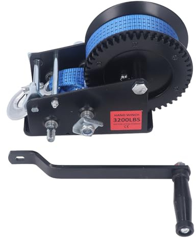 Bootsanhängerwinde Handwinde 1451.5 kg mit 10 m Polyester-Gurt, Robuster Haken, Handkurbel, Zwei-Wege-Ratsche für Anhänger LKW ATV Boot