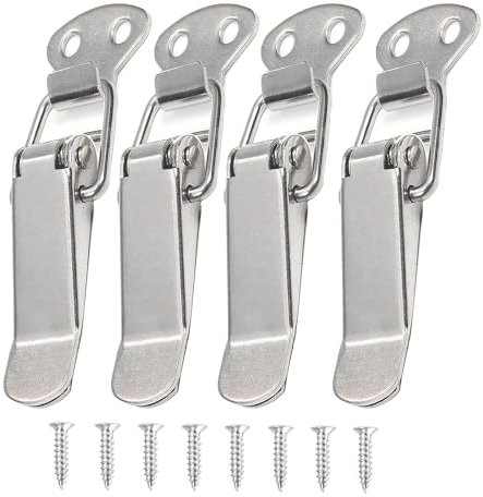 4 Stück Kistenverschluss Spannverschluss Klein,Schnappverschluss Edelstahl,Hebelverschluss Silber mit Schrauben,für Kisten,Werkzeugkästen,Schubladen,Schränke