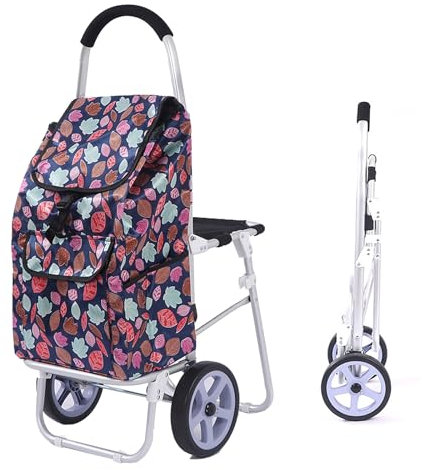 YEQING Carrello della Spesa Pieghevole con Sedile, Carrello con Ruote Portatutto, Telaio in Alluminio, Carrelli della Spesa per la Spesa(F)