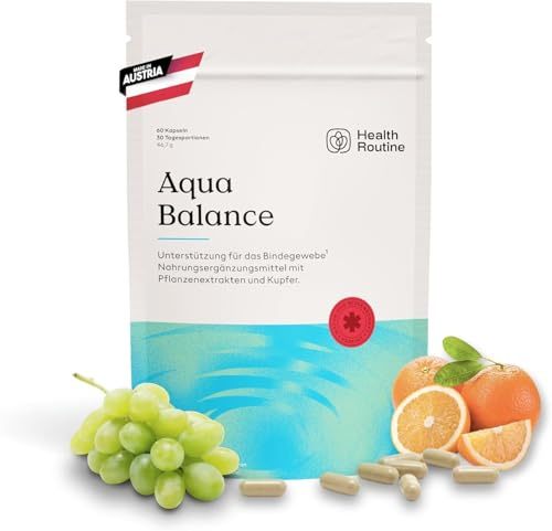 Health Routine Aqua Balance - 60 Kapseln - Nahrungsergänzungsmittel mit OPC | 30 Portionen Traubenkernextrakt Hochdosiert, Diosmin, Kupfer und Brennnessel zur Unterstützung von Bindegewebe und Venen