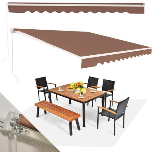 RELAX4LIFE Tenda da Sole a Bracci Estensibili con Barra di Rinforzo 400x250 cm/Telaio in Alluminio/Manovella Manuale/Angolazione Regolabile 5°-35°, Impermeabile, per Porta e Finestra, Balcone, MARRONE