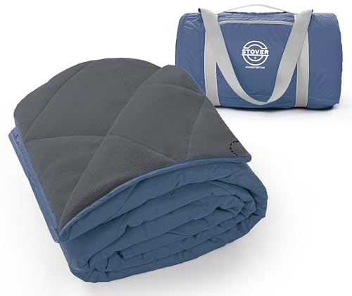 STOVER Large Waterproof Outdoor Stadium Blanket - Extra Thick Soft Fleece Camping Blanket for Travel, Picnics, Sports, Dogs - 79x55, Warm, Windproof, Sand-Proof, Lightweight, Packable (Stadium Blue)