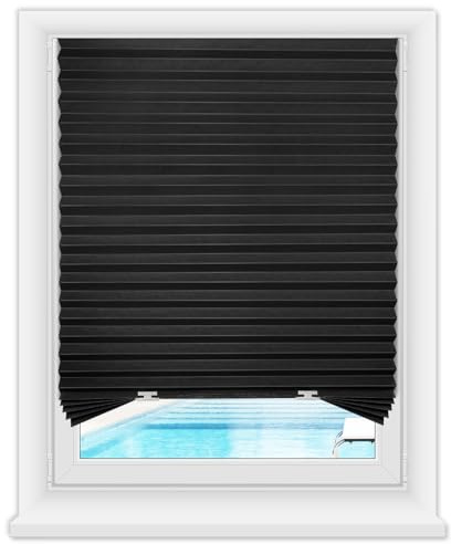 6 Packs No Drill Blinds for Windows, 89.5 W × 183 H cm Blackout Blinds Stick on Windows, Temporary Blinds and Wireless Shades for Windows, Black, 6 Packs Fabric Shades with 12 Clips