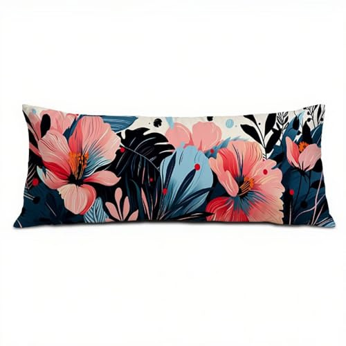Federe Cuscino Letto 30 x 90 cm, Cuscini per Divano in Lino Cotone Morbida e Traspirante, Rosa Copricuscino Letto con Cerniera Invisibile Federe Cuscini per Decorativi Camera da Soggiorno Fiore Q-252