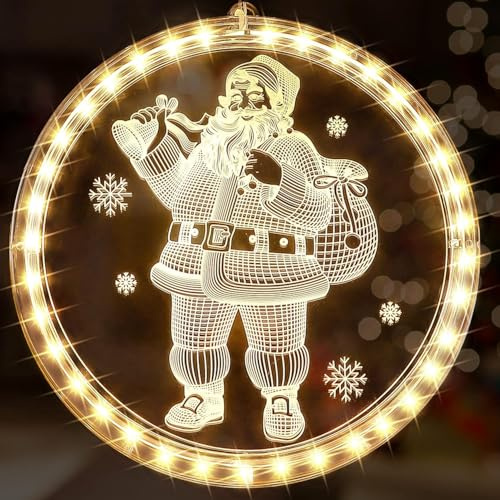 Abnaok Weihnachtsdeko Fenster Licht, 3D Hängende Weihnachtsbeleuchtung Fenster, Weihnachts Led Beleuchtung Fenster für Innen Party Deko (Weihnachtsmann)