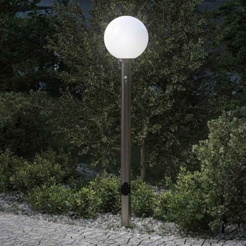 Gecheer Pollerleuchte mit Sensor und Steckdose 120 cm Edelstahl IP44, Wegeleuchte Außenleuchte Gartenbeleuchtung für Sicherheit Haustür Garage Hof4006109