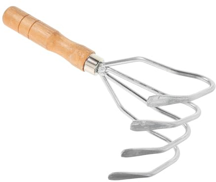 MOTHNUR Rastrillo de Playa con Mango de Madera Rastrillo de Jardín de Metal de Dientes para Excavación de Almejas y Mariscos Herramienta Reutilizable para Cultivo y Limpieza de Suelo