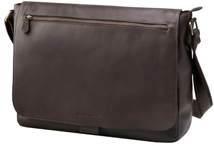 DRAKENSBERG 16 Leder Kuriertasche 'Leon' für Herren & Damen - Laptop Messenger Bag mit Koffer-Befestigung, 9L