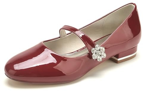KYEGLO Scarpe Basse con Punta Affusolata in PU da Donna, Scarpe da Sposa con Punta Chiusa E Fibbia con Strass per Matrimoni, Spose, Balli di Fine Anno E Serate Eleganti,Burgundy,38 EU