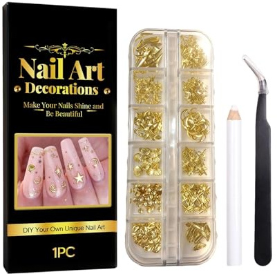 Dubbulon Strass pour Ongles | Kit DIY Strass 3D avec Pinceau-Pince,Ornements Dorés pour Manucure,pour Femme et Fille French Manucure Vernis Faux Acrylique Anniversaire Noël Mariage Soirée