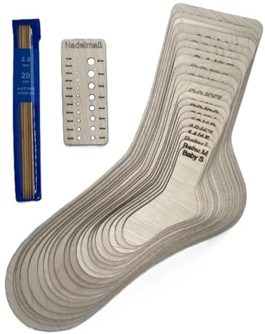 LOANO Sockenbretter-Set 22 teilig von Baby bis Schuhgröße 47 inkl. Nadelmaß mit Bambus Stricknadeln 2,5mm - perfekt zum Stricken, Formen & präsentieren von Socken