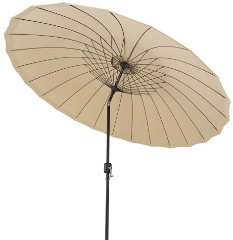 Pamapic 2,7m Sonnenschirm Shanghai mit 24 Fiberglasstreben, Kippfunktion & Kurbel, UV 40+, Balkonschirm für Terrasse, Garten, Strand, Beige