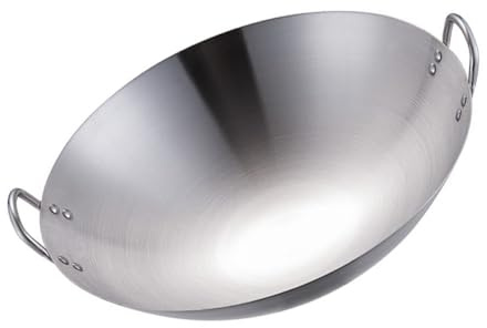 OSALADI Sartén Wok de Acero Inoxidable Doble Asa 32 Cm, Olla para Freír Multifuncional, Utensilio de Cocina Práctico para Saltear Carne y Verduras, Adecuado para Uso Doméstico