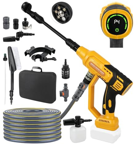 Batteridriven högtryckstvätt kompatibel med Dewalt 20 V, 570 W borstlös handhögtryckstvätt med 6-i-1-munstycke, 4-stegs högtryckspistol för rengöring av bil, gård, staket och vägg (utan batteri)