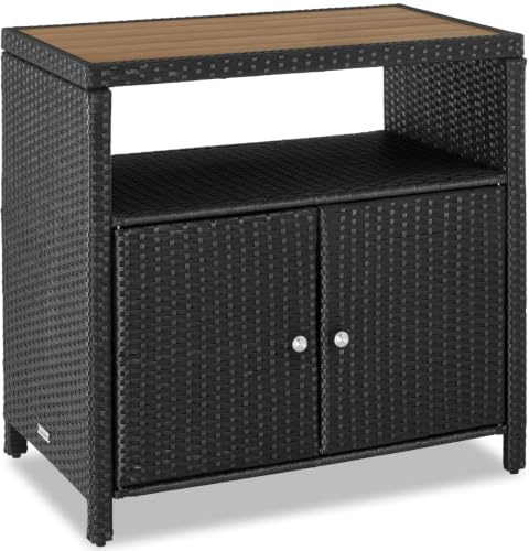 TecTake® Gartenschrank, 90 x 55,5 x 87 cm, wetterfest, WPC-Lamellenoberfläche, mit Magnetschloss, 110 kg Belastbarkeit, Gartenregal 2 Schrankfächer und 1 offenes Fach, Gartenlager - schwarz