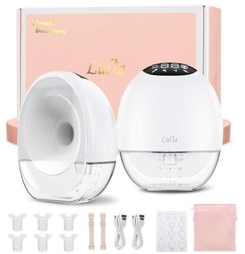 Lulia Breast Pump Hands Free, Wearable Electric Breast Pump 4 Mode 9 Levels | 380mmHg Powerful Suction & Ultra Quiet, Anti-Leak & Anti-Backflow, Portable & Discreet Memory Function, 17/19/21/24mm Flanges