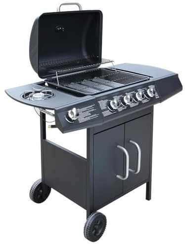 vidaXL Gasgrill 4+1 Brenner Schwarz