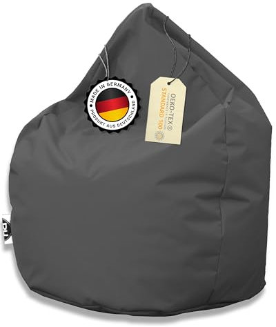 PATCH HOME XXL Sitzsack Tropfenform – Anthrazit – Indoor & Outdoor Beanbag mit Styroporfüllung - Bereits Befüllt - Kinder & Erwachsene - 30 Farben & 3 Größen