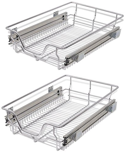 Festnight_ 2 STK. 40cm Ausziehbare Einbauschublade Drahtk?rbe Korbauszug Silberfarbe für 400mm breite Küchenschrank