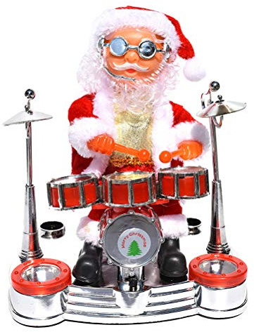 YeahiBaby Musical Santa Claus with Drum Dancing and Singing Santa Figure Christmas Figurine Battery Operated