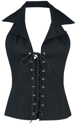 Gothicana by EMP Femme Top Noir à col bénitier avec laçage et Collier XXL