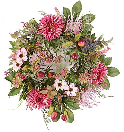artplants.de Türkranz Herbstkranz Sabine, Gerbera, pink, Ø 30cm - Künstlicher Kranz