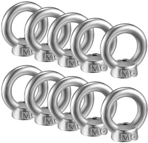 10 Stück Ringmutter M6 Edelstahl Ringösen Edelstahl Augenmuttern Hardware Ringförmige Innengewinde-Befestigungsschraube zum Heben von Zubehör, Oberflächenpolieren, Silber