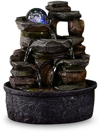 Zimmerbrunnen Wasserfall Natur Stein Rock Light Effekt Buntes Licht, Geschenkidee, Bewegte Innendekoration - Zen Tischbrunnen Entspannend, Feng Shui Objekt Glück, H 23cm - Satya Zen'Light