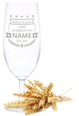 Leonardo Bierglas mit Gravur - Happy Birthday - Geschenk für Papa ideal als Vatertagsgeschenk 0,36l Bierglas Pilstulpe als Geburtstagsgeschenk für Männer