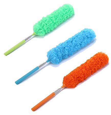 3 Pezzi Piumino da Spolvero,Microfibra Spolverino con Palo Estensibile Lavabile Testa di Spolverino Piumino Allungabileper Casa L'Ufficio Auto