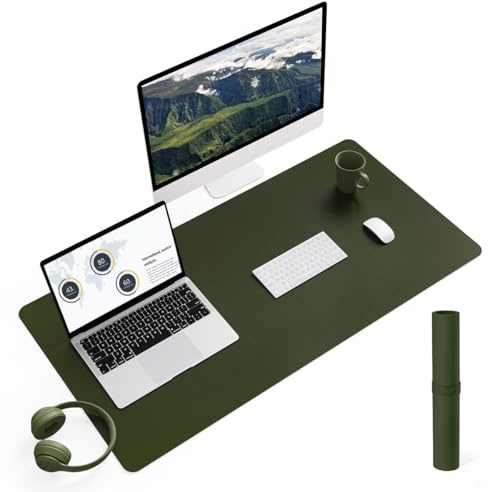 YSAGi Schreibtischunterlage, Premium Leder Mauspad, Dunkelgrün, 90x43cm | Rutschfeste Schreibtisch Unterlage, Tischunterlage, Multifunktionales Mousepad Schreibtisch Organizer für Büro & Homeoffice