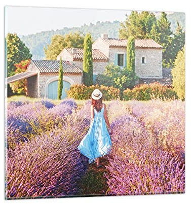 Bilder auf Glas Boho Heidekraut Frau Glasbild 30x30cm Wandbilder Dekoration Wohnzimmer Schlafzimmer Küche Deko Klein Wanddeko Bild im Glas Wand Kunstdruck Art Modern Wall Decor Glasdruck GAC30x30-4420