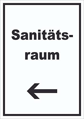 HB-Druck Sanitätsraum Schild mit Text und Richtungspfeil Links Krankenzimmer hochkant A0 (841x1189mm)
