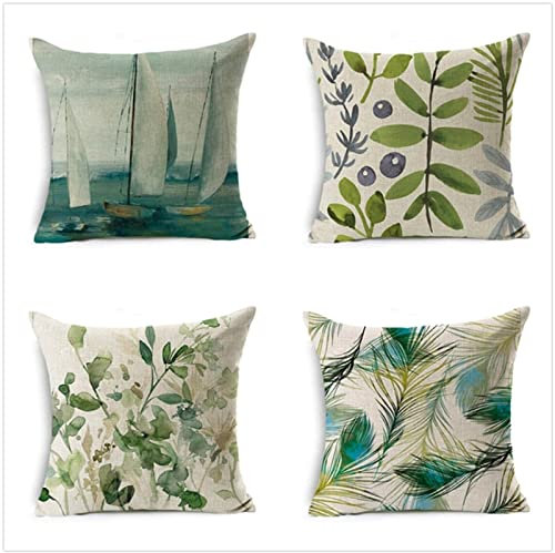 Kissenbezug 40x40cm 4er SetBoho Wohnzimmer Outdoor Deko, Schlafzimmer Zimmer Dekor Kissenhülle Kissenbezüge mit Verstecktem Reißverschluss, Couchkissen, Sofakissen Weinachten Verlässt Segelboot