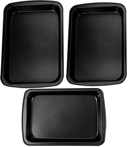 BESTonZON 3pezzi Teglia per Pizza in Acciaio al Carbonio Teglia Rettangolare Ispessita Antiaderente e AntiGraffio per Pane Torte e Pizza