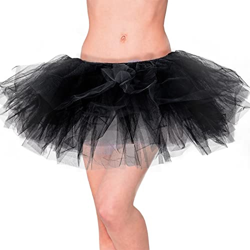 Homipooty Jupes tutu de ballet pour femmes adultes, jupe élastique en tulle à 6 couches pour femme, jupon court des années 50 et 80, costume d'Halloween, Noir , 39W