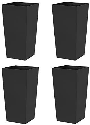 simpa 27L Large Square Milano Grande Planter Pot - BLACK Set of 4 Pots - 51cm (H) x 26.5cm (W) x 26.5cm (D)