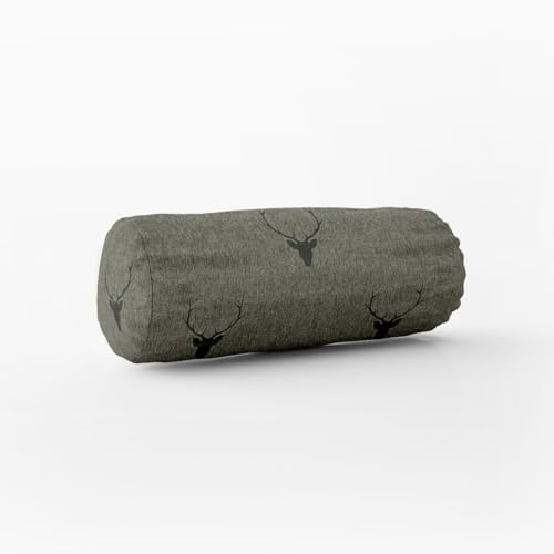 SCHÖNER LEBEN. Kissenhülle Jacquard Hirschkopf grün dunkelgrün, Größe:15x40cm (ØxB) Nackenrolle