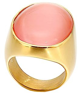 Beydodo Ringe Edelstahl Damen, Ring Personalisiert mit Rot Stein Siegelring Freundschaftsringe Gold Ringe Hochzeit Nickelfrei Größe 52 (16.6)