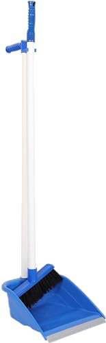Sterling Ventures Dustpan and Brush Set Long Handled Broom Dustpan Standing Dust Pan for Home Lobby Office Kitchen Sweeping Cleaning (ST007-BLUE)