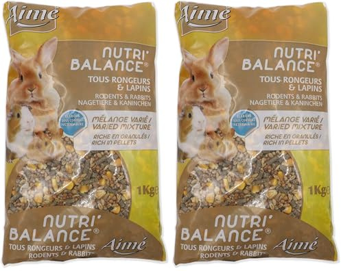 Aimé - Mix per conigli e roditori - Cibo adatti al coniglio, ai porcellini d'India, al coniglio nano, ai criceti - Ricco in fibre, con vitamine - Alimento naturale - Made in France - Confezione 1 kg