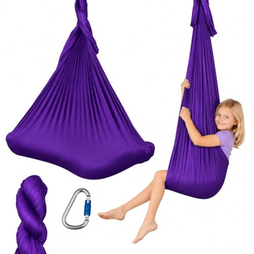 M-POLE Aerial Yoga Hängematte Schaukel Set - 5m/6m Länge mit Karabinerhaken - Yogatuch Yoga Hammock - weicher Nylon Stoff - Gymnastik Fitness Zubehör
