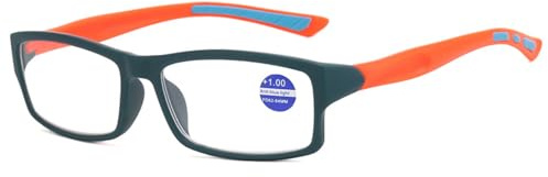 Lanomi Lesebrille Blaulichtfilter Damen Herren Flexibel Leicht Lesehilfe Rechteckig Kunststoffe Sehhilfe mit Sehstärke Blau Rahmen Orange Beine 2.0