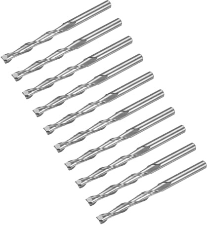 sourcing map 10 brocas en espiral CNC de 3,175 mm de diámetro, vástago de 1/8 pulgadas, 2 flautas, brocas de fresado de carburo sólido con longitud de corte de 25 mm para madera, plástico, metal suave