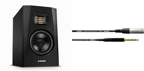 ADAM AUDIO T5V Studiomonitor für Aufnahmen, Mischungen und Mastering in Studioqualität, Schwarz & Cordial Kabel Audio XLR Male/Jack Male Stereo 1,5 m Kabel Audio Essentials XLR/Jack