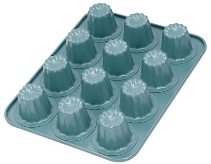 CHEFMADE Canele Mold Cake Pan, Nonstick 12 Cavity Canele Muffin Bakeware Cupcake Pan for Oven Baking（Green）