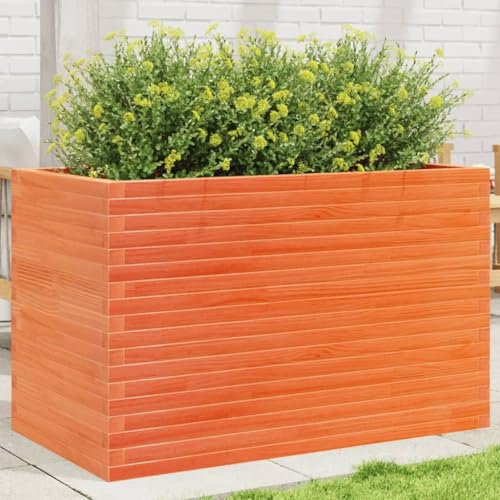 Rantry Jardinera de jardín marrón cera, 110 x 60 x 68,5 cm, madera maciza de pino, jardinera de exterior, jardinera rejilla para jardín