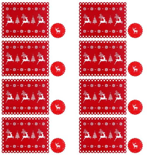 Platzsets Weihnachten Filz Hillylolly Weihnachtstischsets, Platzdeckchen Weihnachten für 8 Personen, Weihnachtstisch Untersetzer, Inklusive 8 Tischsets(40x30cm), 8 Untersetzer (10x10cm)
