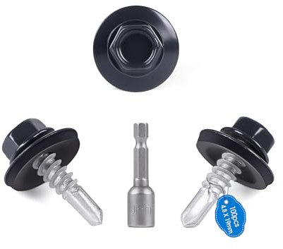 SUPAWAY 100 Sechskant Spenglerschrauben mit Dichtscheibe 4,8x19mm RAL 7016 | Selbstschneidende Metalldachschrauben Verzinkt Dachschrauben mit 1 Sechskant Bit M8 Steckschlusselsatz Trapezblechschrauben