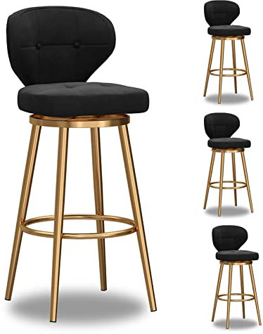 Moderne Barhocker aus Samt, drehbar, 4 Stück, mit Rückenlehne, gepolsterter Stoff, Thekenhöhe, Barstühle für Zuhause, Küche, Bistro, Café und Restaurants, Schwarz/Gold-Basis